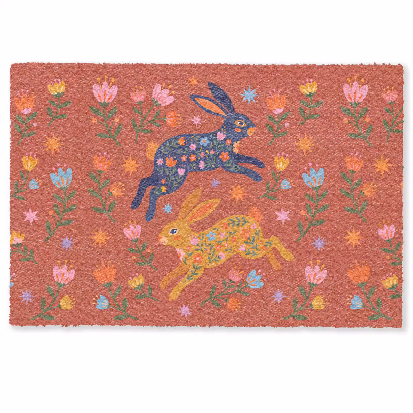 Fußmatte - Kaninchen – Blumen – Volkskunst – Farbenfroh – Tiere — 1