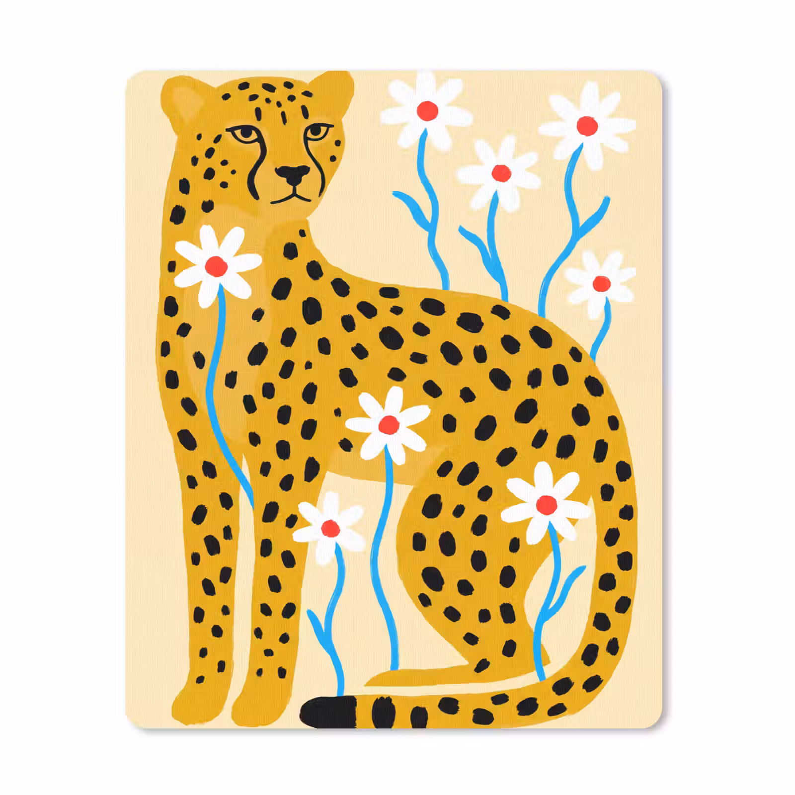 Mauspad - Tiere – Gepard – Blumen – Modern – Gelb — 1