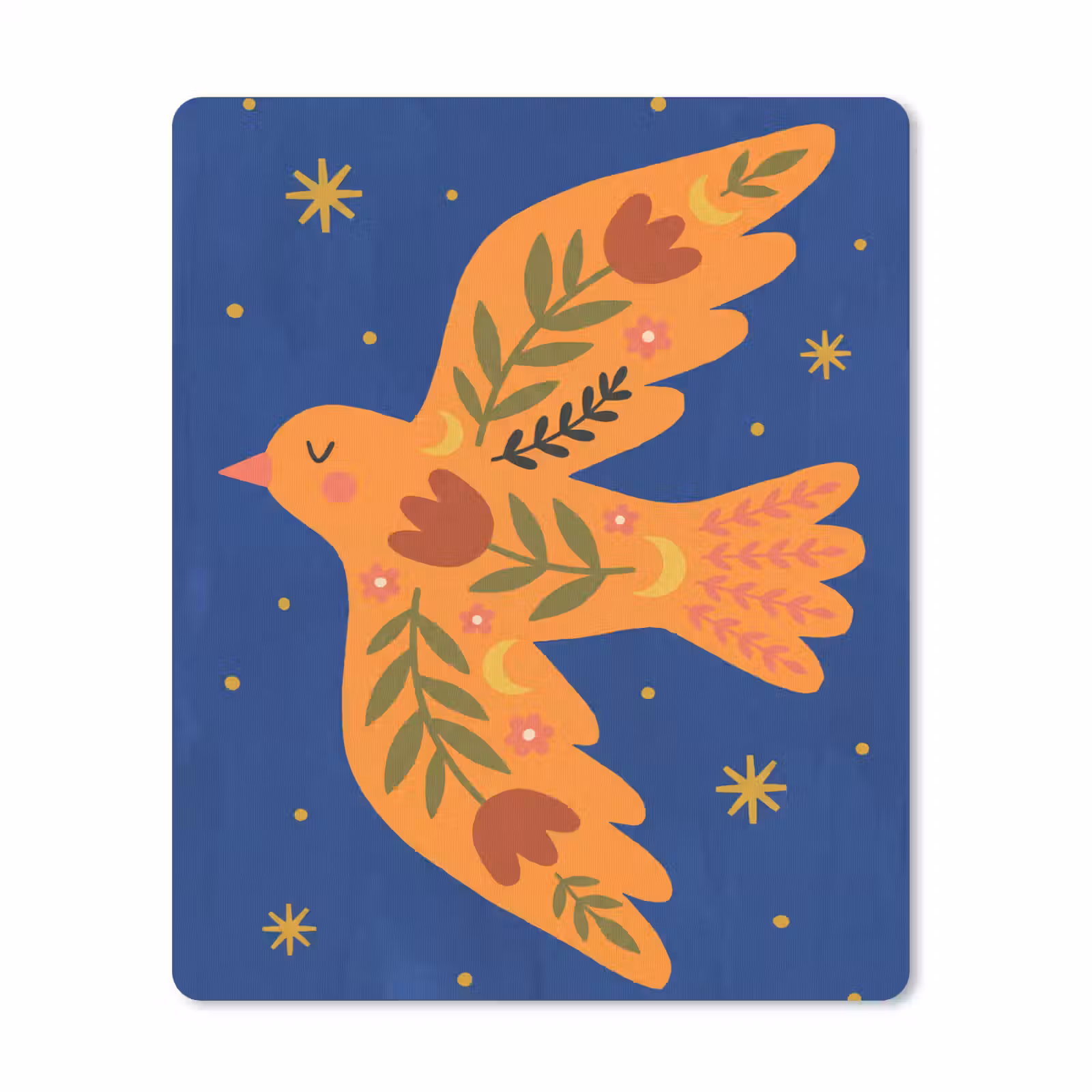 Mauspad - Vogel – Blumen – Dekorativ – Orange – Blau — 1