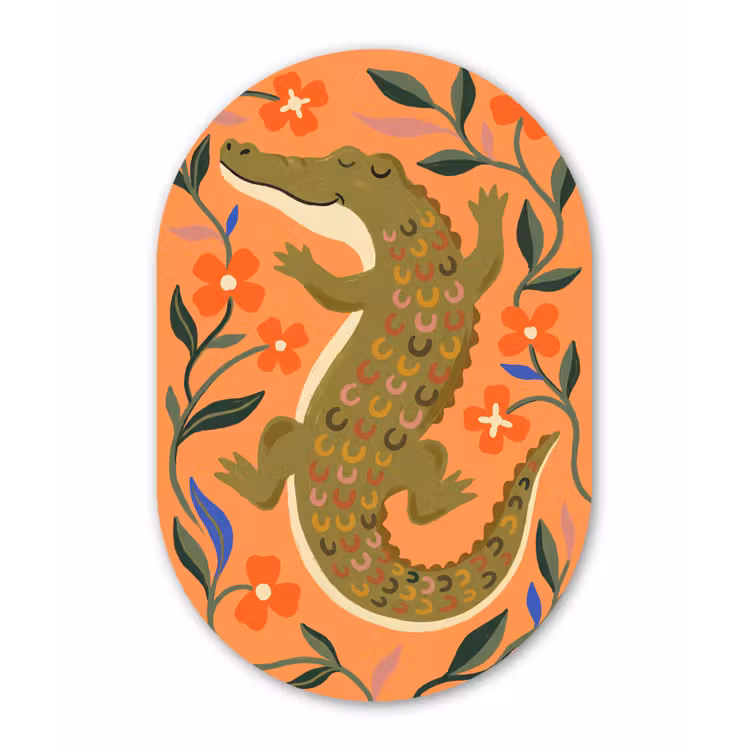 Alu-Dibond-Bild Oval - Tiere – Blumen – Orange – Illustration – Natur — 1