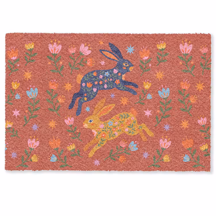 Fußmatte - Kaninchen – Blumen – Volkskunst – Farbenfroh – Tiere — 1