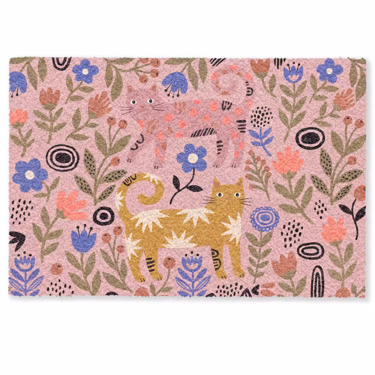 Fußmatte - Katze – Blumen – Tiere – Modern – Rosa — 1