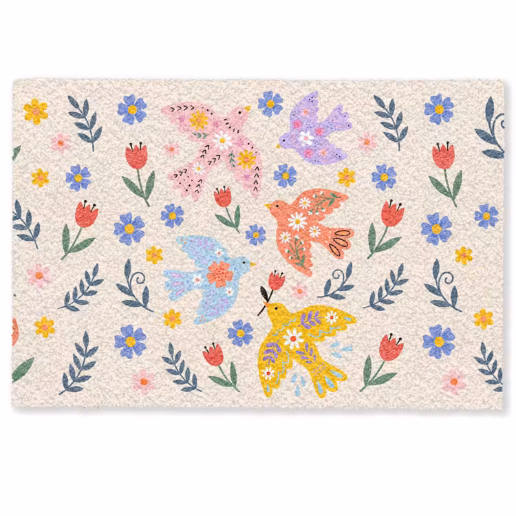 Fußmatte - Vögel – Blumen – Folk – Bunt – Tiere — 1