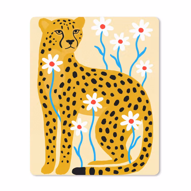 Mauspad - Tiere – Gepard – Blumen – Modern – Gelb — 1