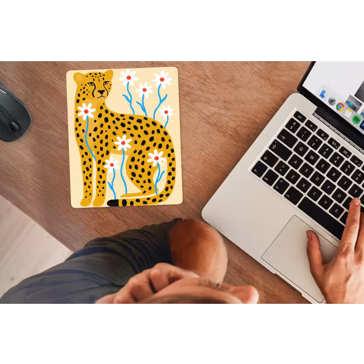 Mauspad - Tiere – Gepard – Blumen – Modern – Gelb — 2