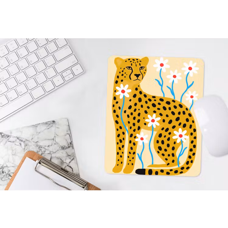 Mauspad - Tiere – Gepard – Blumen – Modern – Gelb — 4