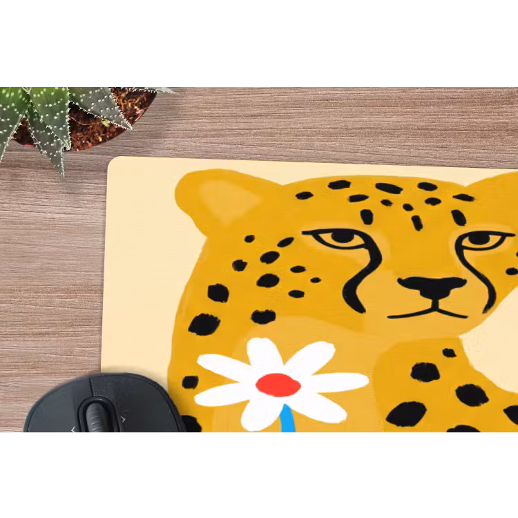 Mauspad - Tiere – Gepard – Blumen – Modern – Gelb — 5