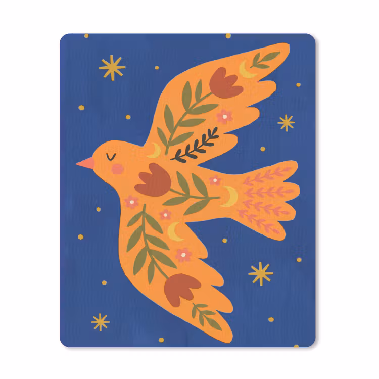 Mauspad - Vogel – Blumen – Dekorativ – Orange – Blau — 1