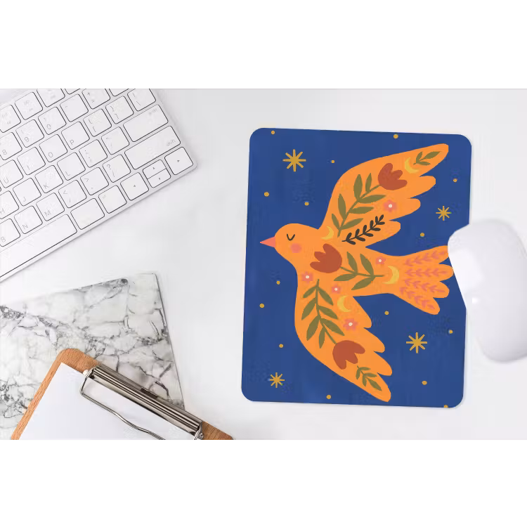 Mauspad - Vogel – Blumen – Dekorativ – Orange – Blau — 4