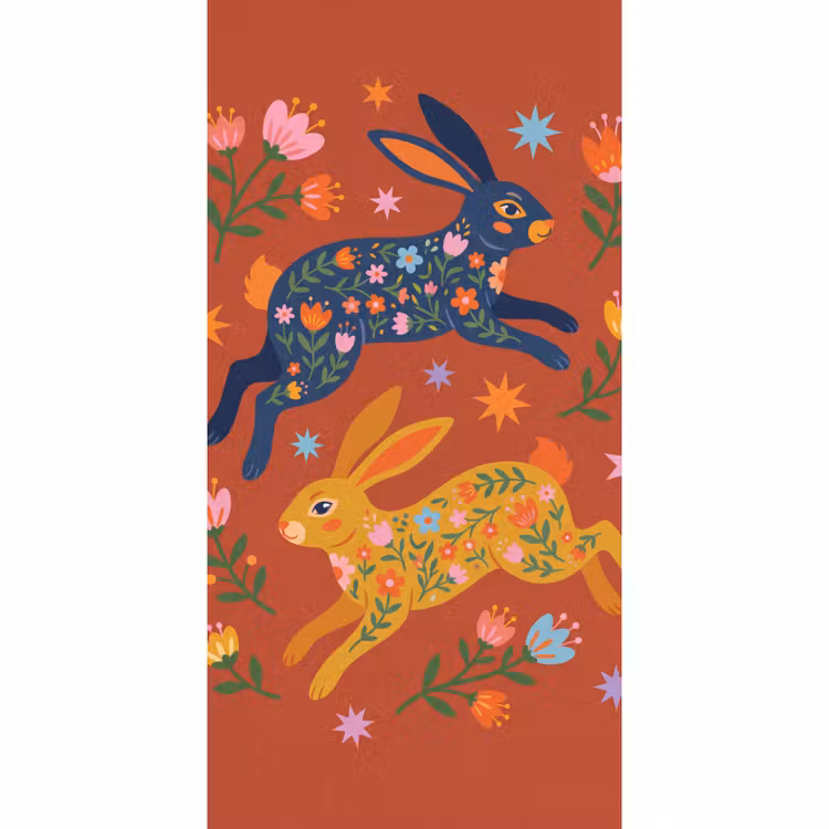 Tapete - Kaninchen – Blumen – Volkskunst – Farbenfroh – Tiere — 2