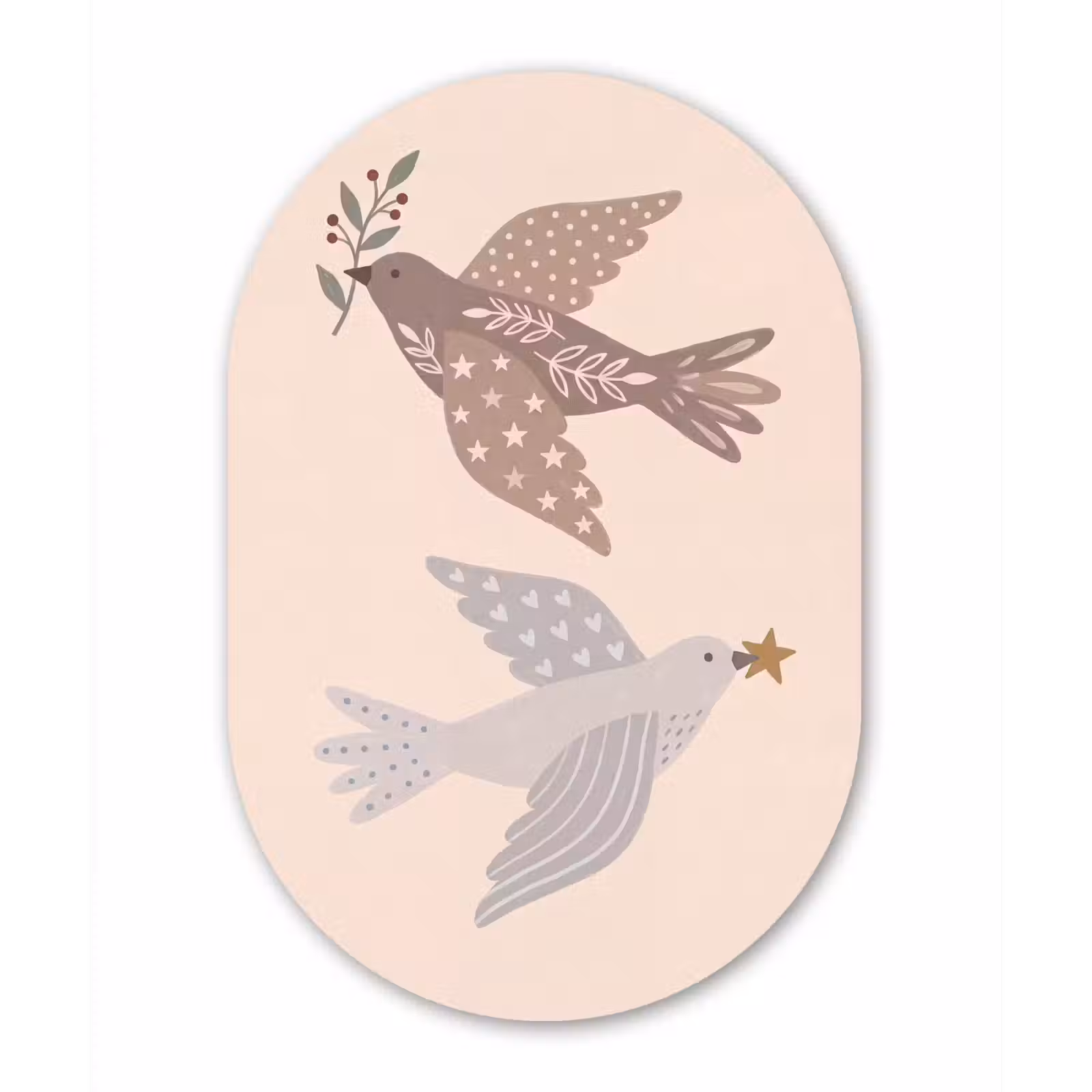 Forexbild Oval - Vogel – Beeren – Natur – Modern – Beige — 1