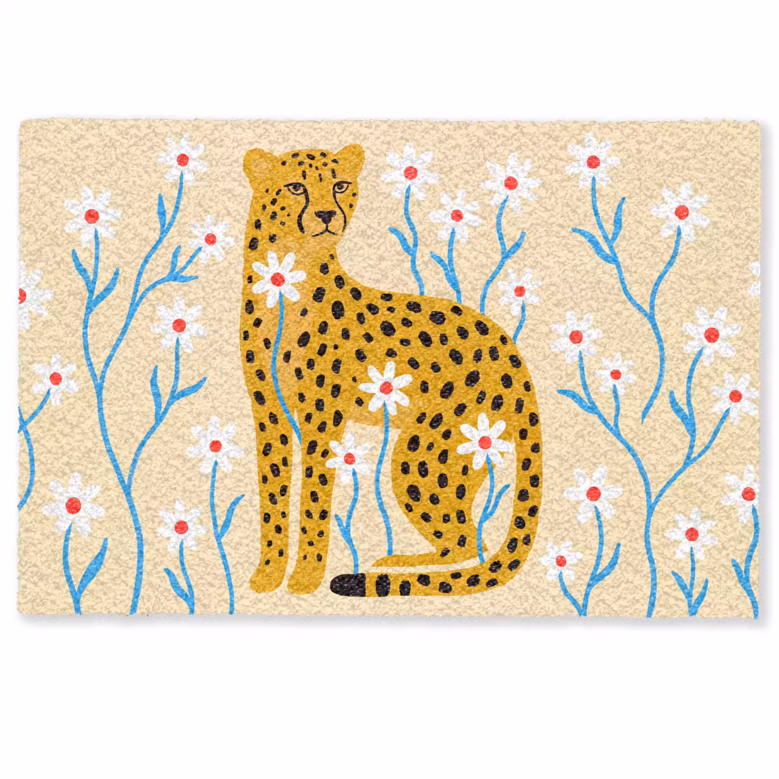 Fußmatte - Tiere – Gepard – Blumen – Modern – Gelb — 1