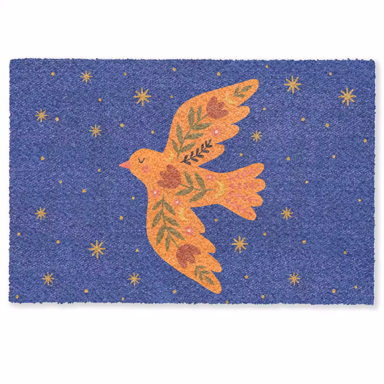 Fußmatte - Vogel – Blumen – Dekorativ – Orange – Blau — 1