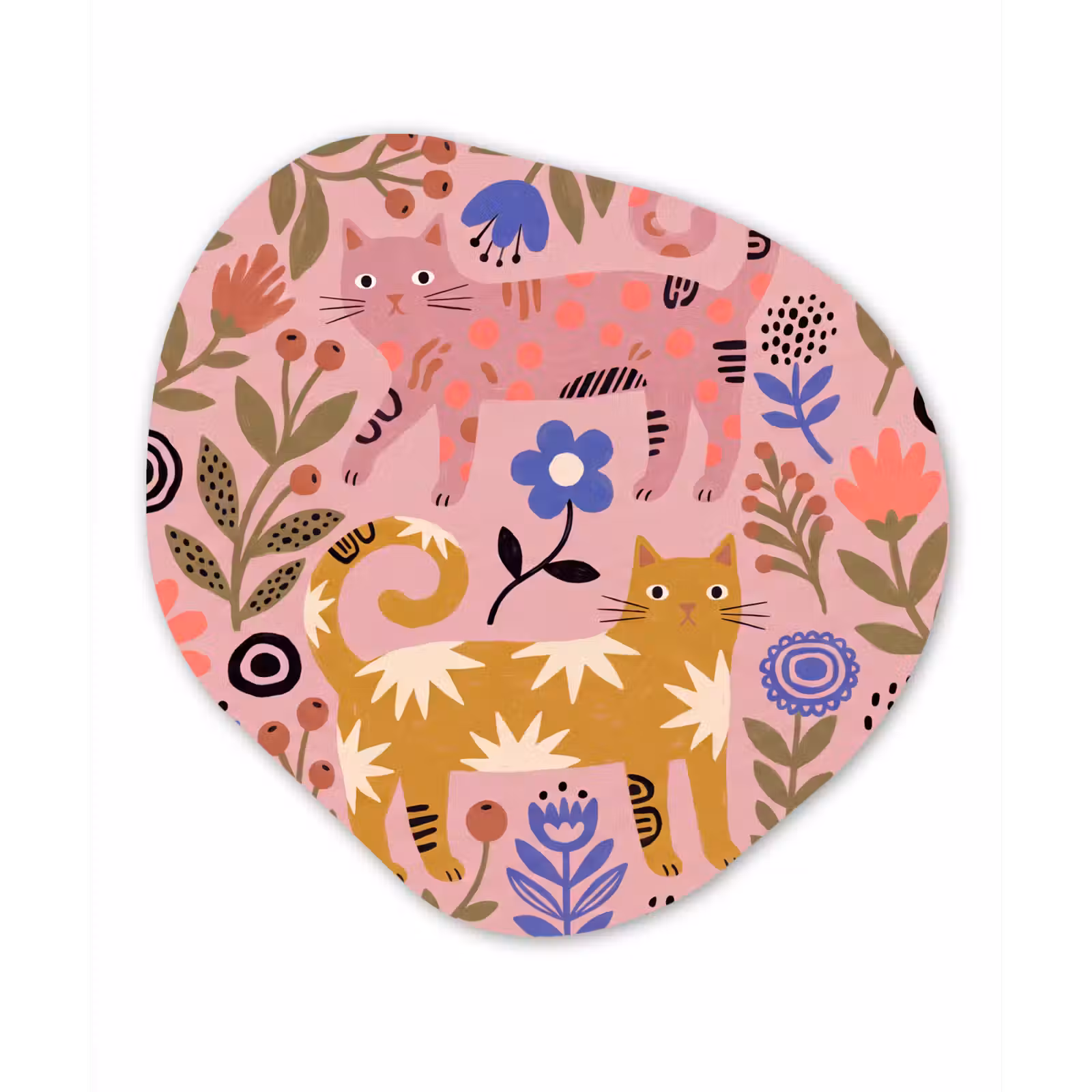 Glasbild Organische Form - Katze – Blumen – Tiere – Modern – Rosa — 1