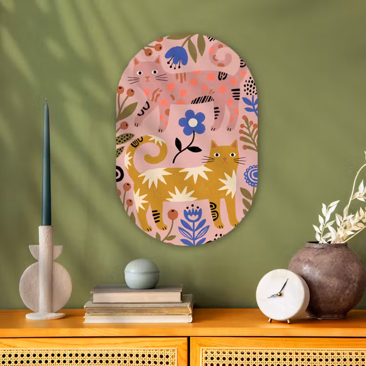 Forexbild Oval - Katze – Blumen – Tiere – Modern – Rosa — 3