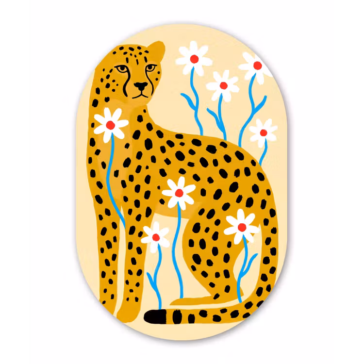 Forexbild Oval - Tiere – Gepard – Blumen – Modern – Gelb — 1