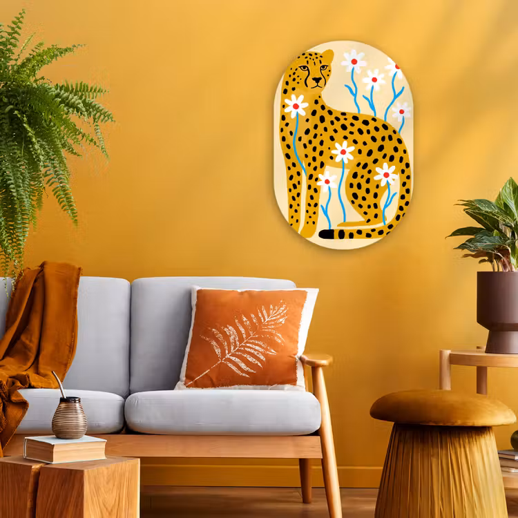 Forexbild Oval - Tiere – Gepard – Blumen – Modern – Gelb — 2