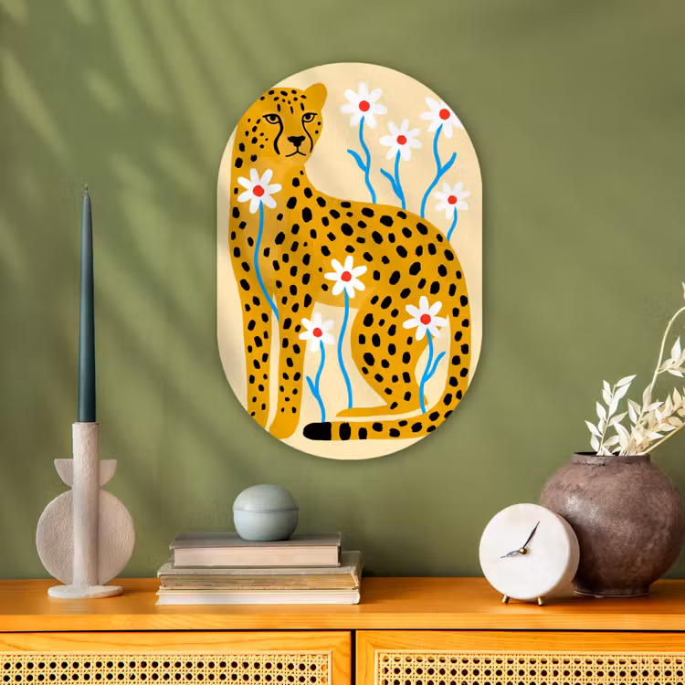 Forexbild Oval - Tiere – Gepard – Blumen – Modern – Gelb — 3
