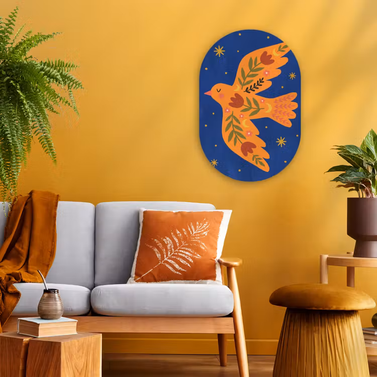 Forexbild Oval - Vogel – Blumen – Dekorativ – Orange – Blau — 2