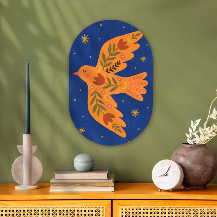 Forexbild Oval - Vogel – Blumen – Dekorativ – Orange – Blau — 3