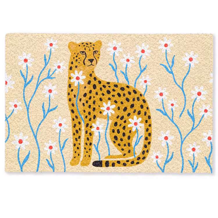 Fußmatte - Tiere – Gepard – Blumen – Modern – Gelb — 1