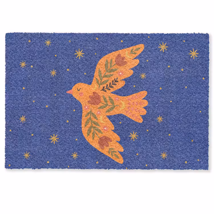 Fußmatte - Vogel – Blumen – Dekorativ – Orange – Blau — 1