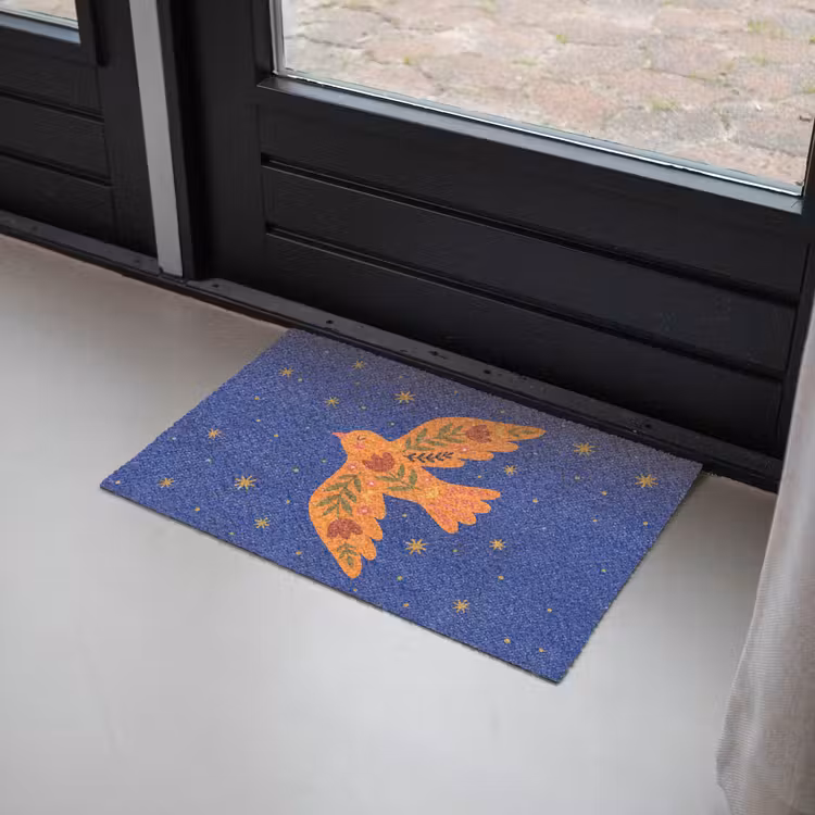 Fußmatte - Vogel – Blumen – Dekorativ – Orange – Blau — 2