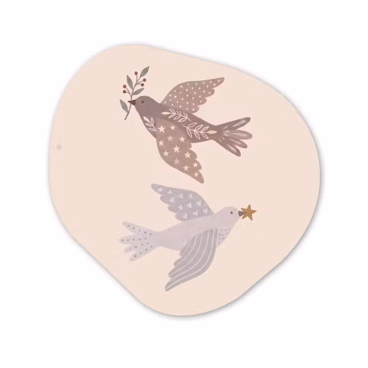 Glasbild Organische Form - Vogel – Beeren – Natur – Modern – Beige — 1