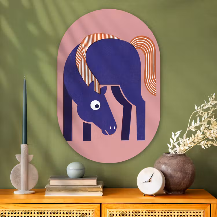 Glasbild Oval - Pferd – Abstrakt – Tiere – Modern – Blau — 2
