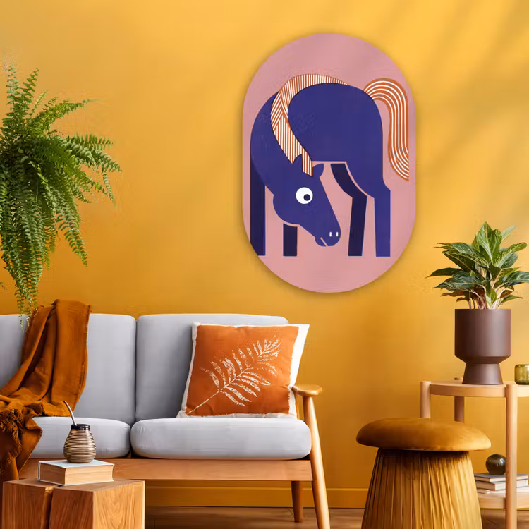 Glasbild Oval - Pferd – Abstrakt – Tiere – Modern – Blau — 3