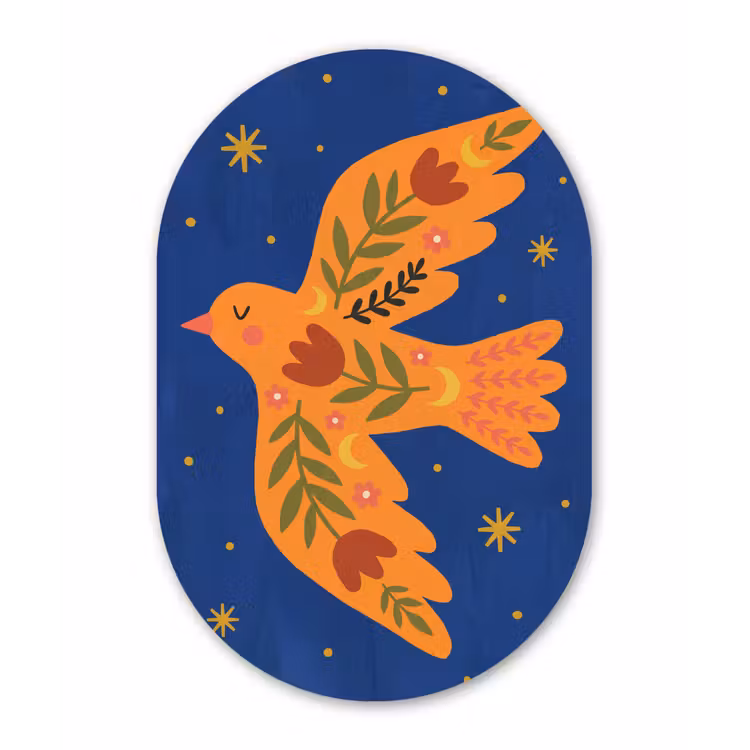 Glasbild Oval - Vogel – Blumen – Dekorativ – Orange – Blau — 1