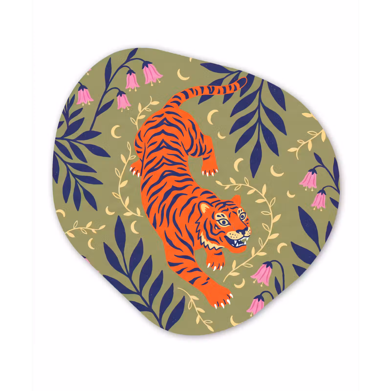 Glasbild Organische Form - Tiger – Blätter – Tiere – Illustration – Orange — 1