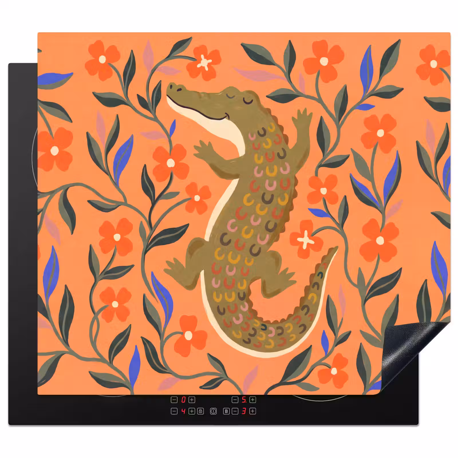 Herdabdeckplatte - Tiere – Blumen – Orange – Illustration – Natur — 1