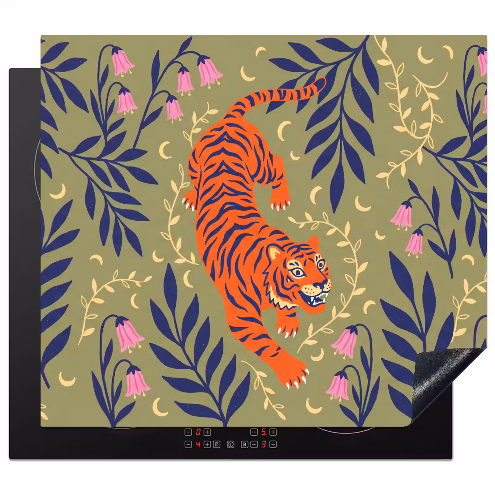 Herdabdeckplatte - Tiger – Blätter – Tiere – Illustration – Orange — 1