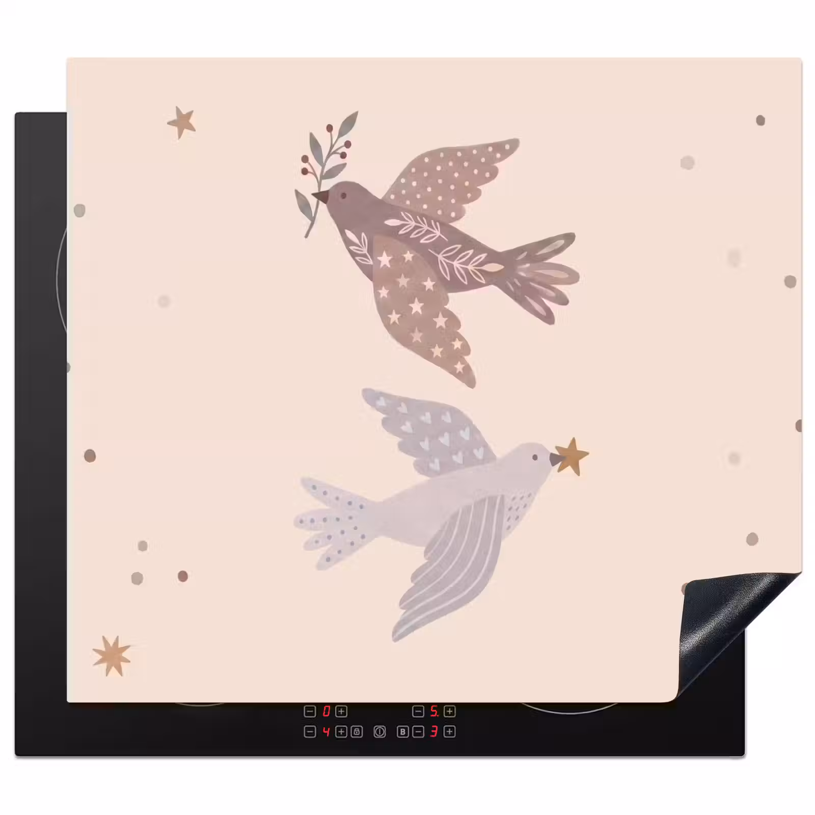 Herdabdeckplatte - Vogel – Beeren – Natur – Modern – Beige — 1