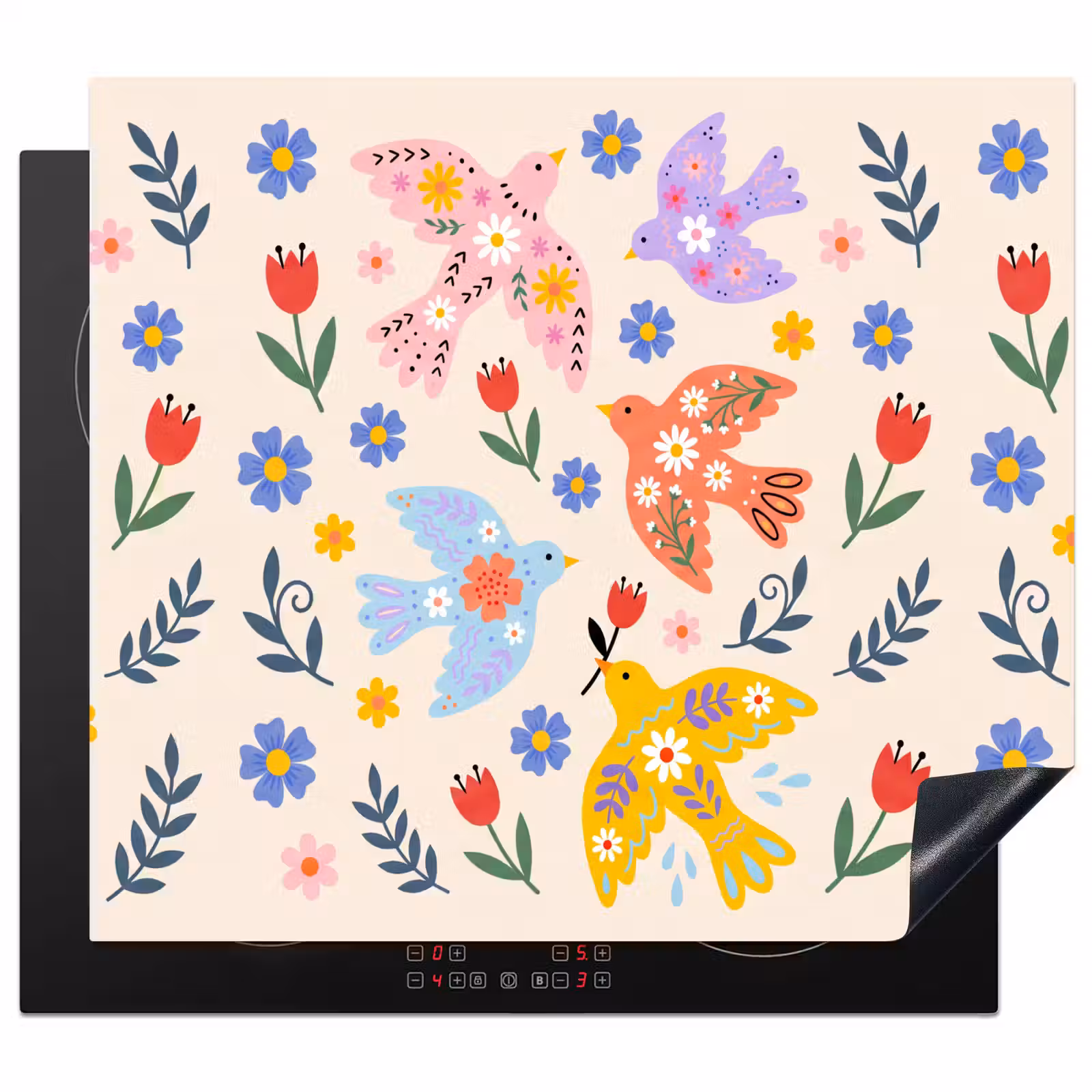 Herdabdeckplatte - Vögel – Blumen – Folk – Bunt – Tiere — 1