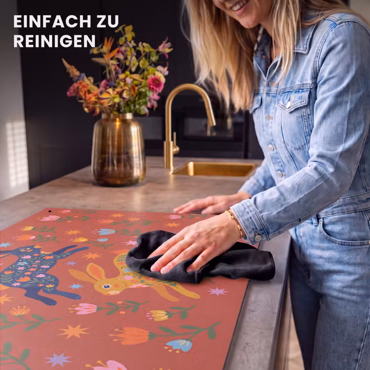 2-in-1 Herdabdeckplatte & Spritzschutz - Kaninchen – Blumen – Volkskunst – Farbenfroh – Tiere — 5