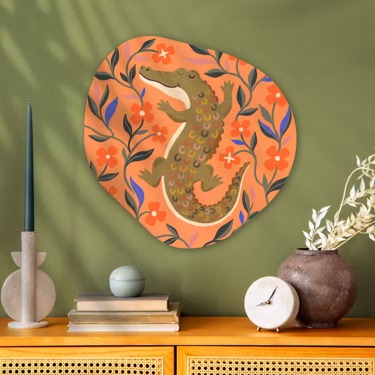 Glasbild Organische Form - Tiere – Blumen – Orange – Illustration – Natur — 2