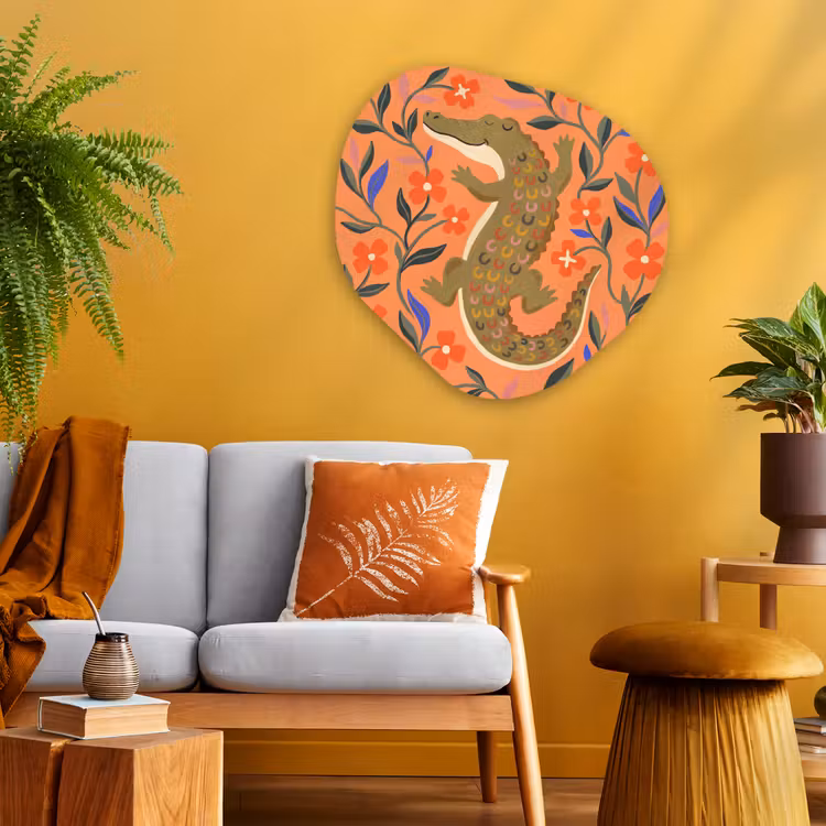 Glasbild Organische Form - Tiere – Blumen – Orange – Illustration – Natur — 3