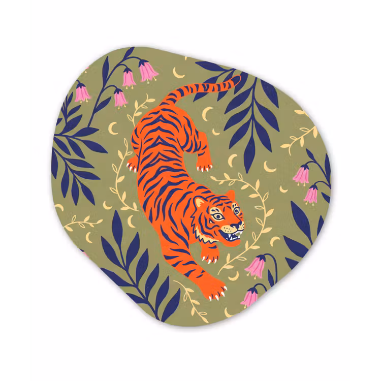 Glasbild Organische Form - Tiger – Blätter – Tiere – Illustration – Orange — 1