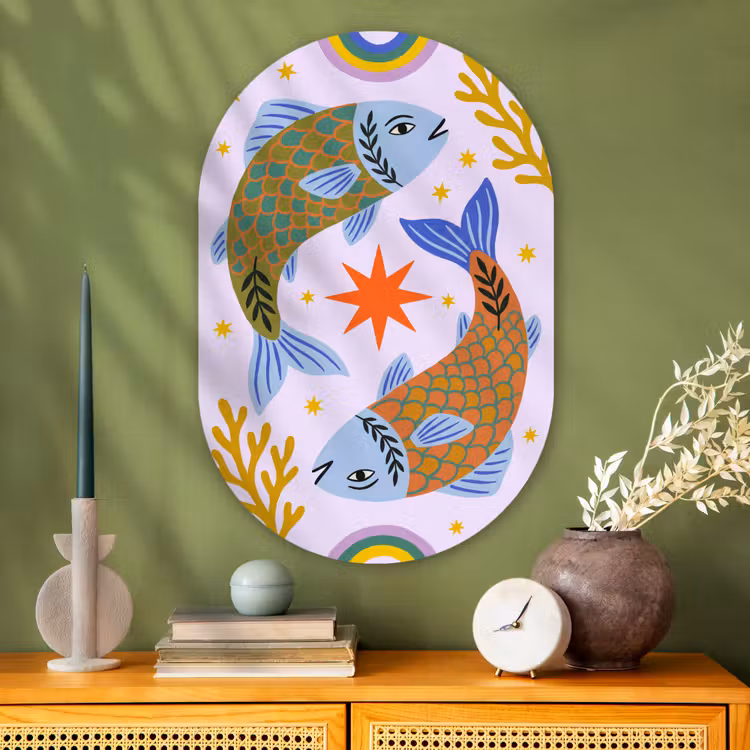 Glasbild Oval - Fisch – Unterwasser – Tiere – Abstrakt – Farbenfroh — 2