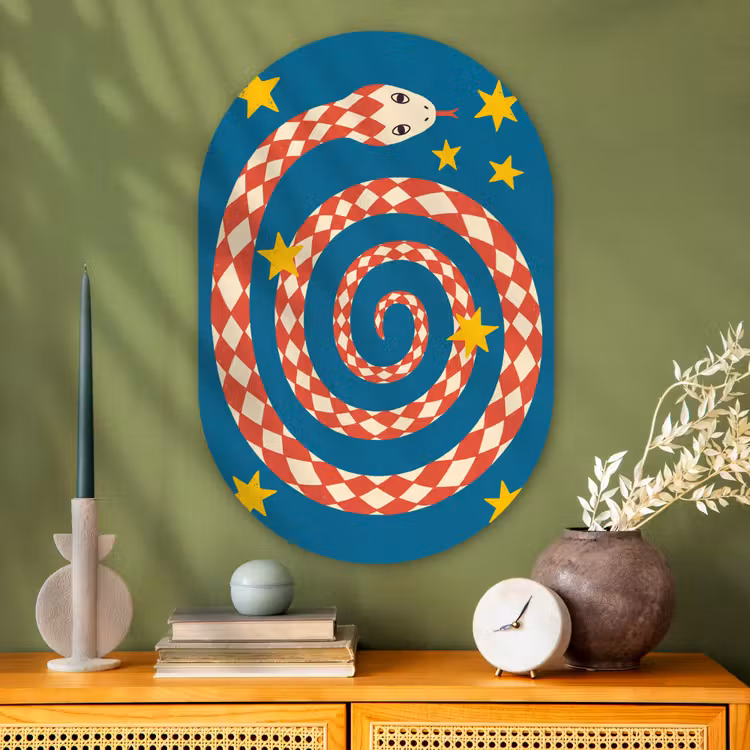 Glasbild Oval - Schlange – Spirale – Tiere – Illustration – Rot — 2