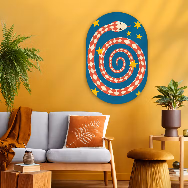 Glasbild Oval - Schlange – Spirale – Tiere – Illustration – Rot — 3