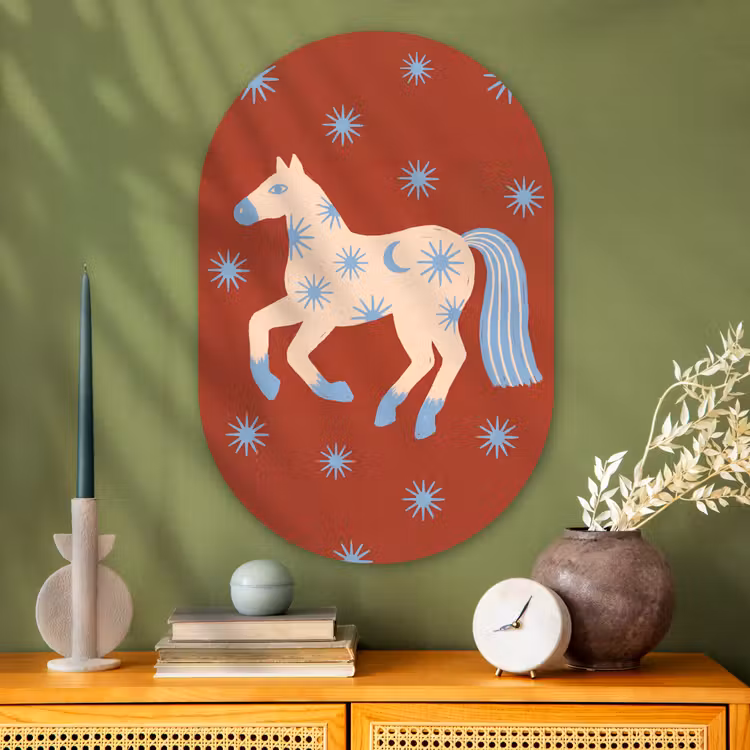 Glasbild Oval - Tiere – Sterne – Mond – Abstrakt – Rot — 2