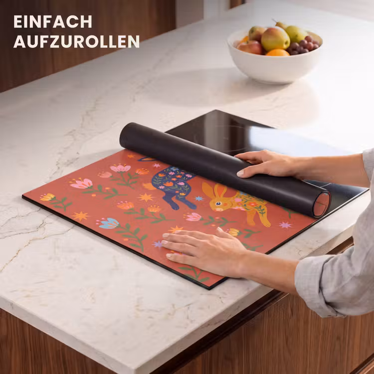Herdabdeckplatte - Kaninchen – Blumen – Volkskunst – Farbenfroh – Tiere — 7