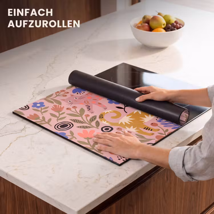 Herdabdeckplatte - Katze – Blumen – Tiere – Modern – Rosa — 7