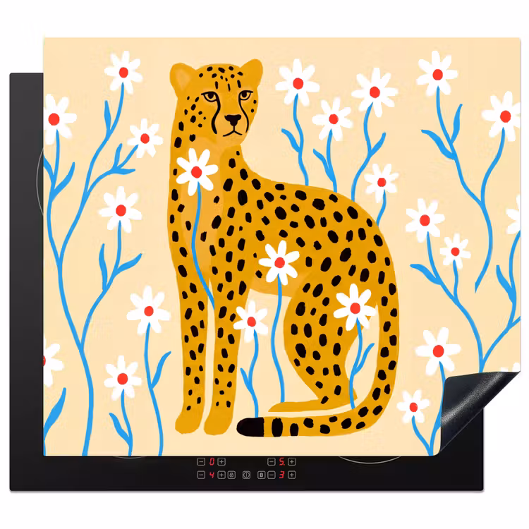 Herdabdeckplatte - Tiere – Gepard – Blumen – Modern – Gelb — 1