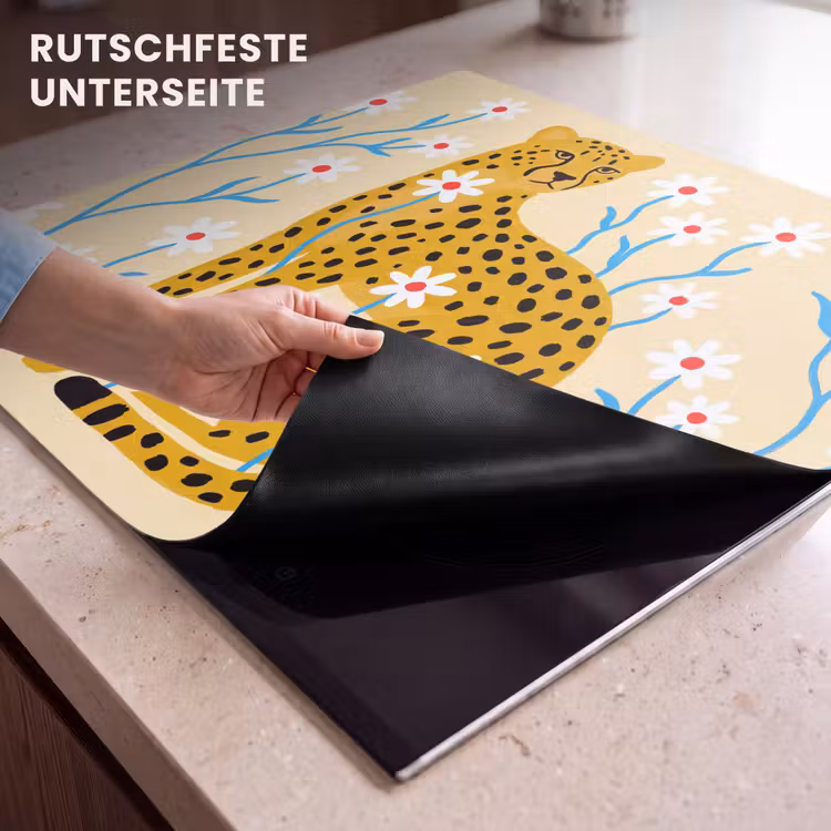 Herdabdeckplatte - Tiere – Gepard – Blumen – Modern – Gelb — 9