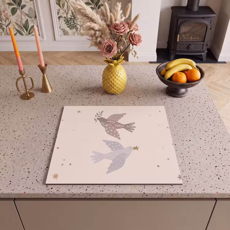 Herdabdeckplatte - Vogel – Beeren – Natur – Modern – Beige — 2