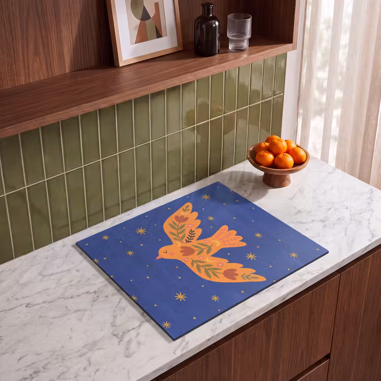 Herdabdeckplatte - Vogel – Blumen – Dekorativ – Orange – Blau — 8